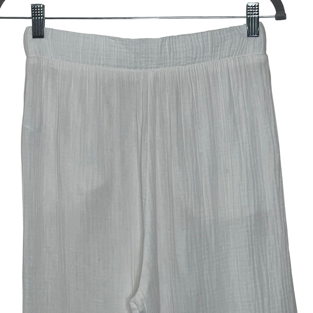 Faherty White Organic Cotton Crinkle Gauze Wide Leg Pants Womens Small Relaxed - Picture 5 of 6